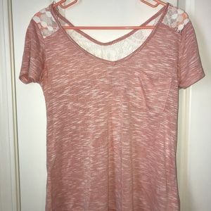 Pink/white shirt with lace top!
